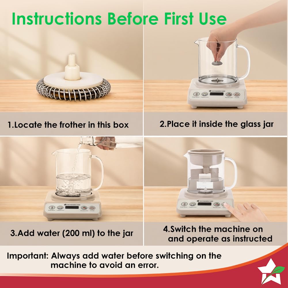 Wonderchef Chai Magic, Fully Automatic Tea & Cappuccino Maker, Make Masala Chai/Cutting Chai/Kahwa/, No Spills, No Overcooking, 4 Modes, Boil Milk/Water/Coffee, 500ML Glass Jar, 2-Yr Warranty