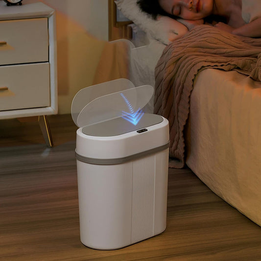 House of Quirk Plastic Smart Automatic Motion Sensor Rectangular Trash Can Oval 12 Litre For Bathroom, Bedroom, Kitchen, Office - White