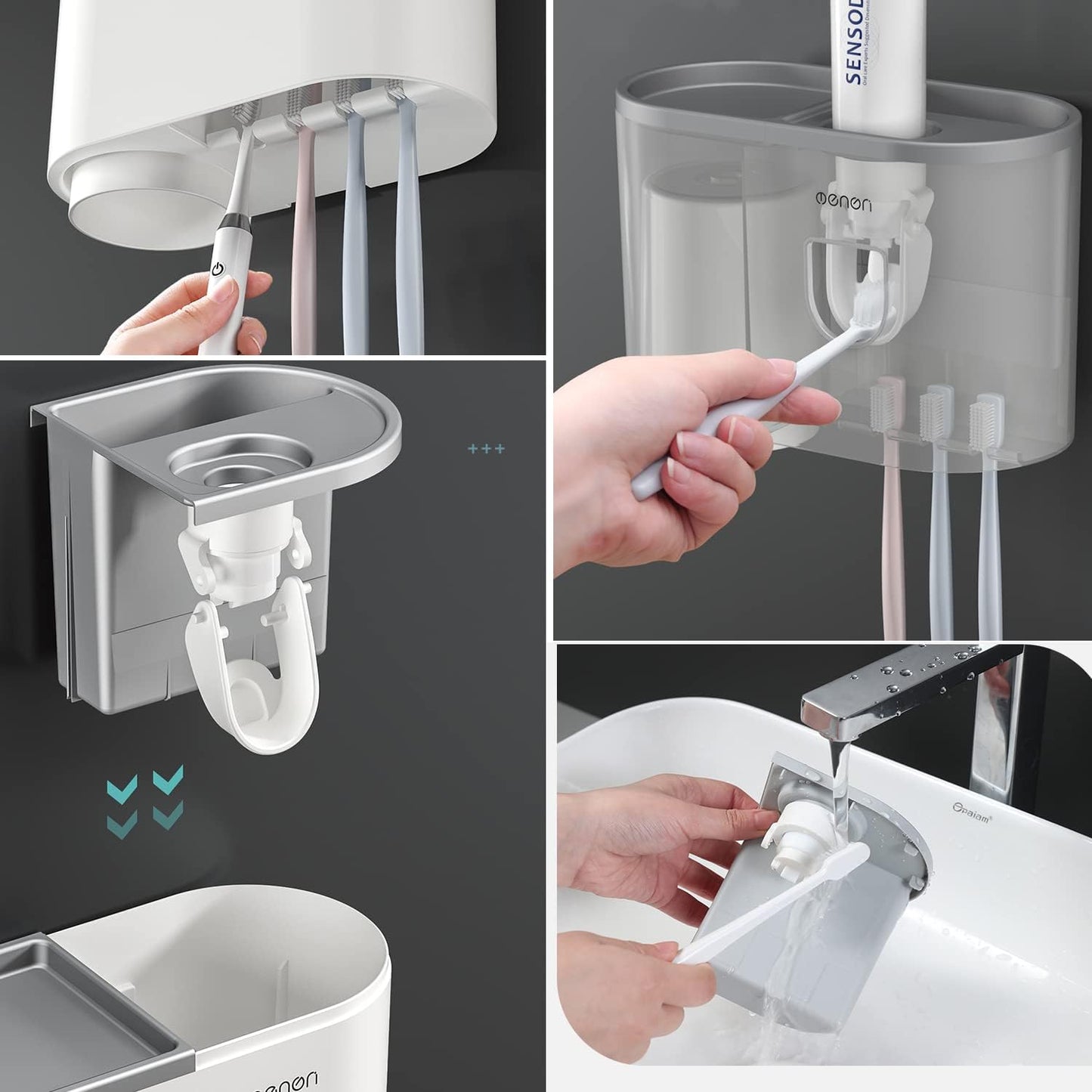 Toothbrush Holder Wall Mounted For Bathroom, Automatic Toothpaste Dispenser Kit With Magnetic Cups Kids & Family Set,Storage Rack (1 Cup, Grey) - Acrylonitrile_Butadiene_Styrene
