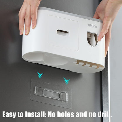 Toothbrush Holder Wall Mounted For Bathroom, Automatic Toothpaste Dispenser Kit With Magnetic Cups Kids & Family Set,Storage Rack (1 Cup, Grey) - Acrylonitrile_Butadiene_Styrene
