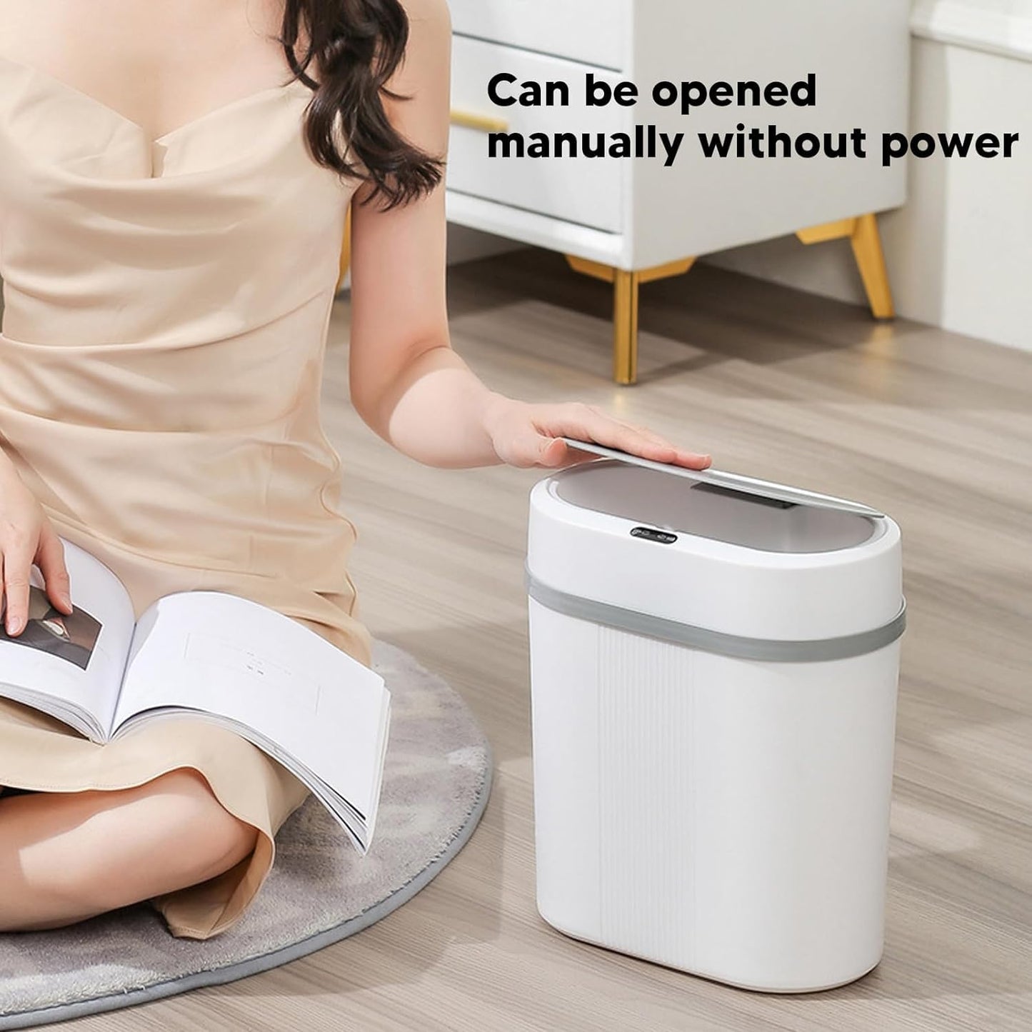 House of Quirk Plastic Smart Automatic Motion Sensor Rectangular Trash Can Oval 12 Litre For Bathroom, Bedroom, Kitchen, Office - White