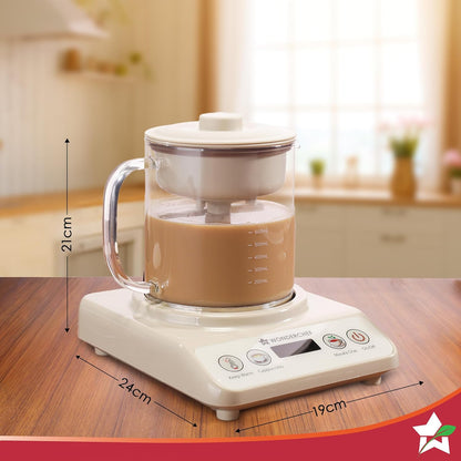 Wonderchef Chai Magic, Fully Automatic Tea & Cappuccino Maker, Make Masala Chai/Cutting Chai/Kahwa/, No Spills, No Overcooking, 4 Modes, Boil Milk/Water/Coffee, 500ML Glass Jar, 2-Yr Warranty