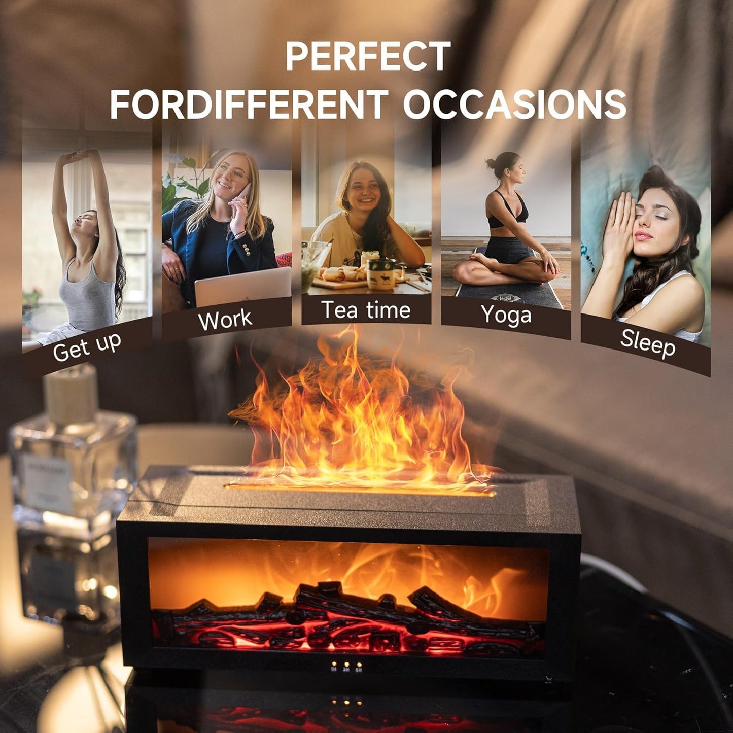 Fireplace Flame Diffuser, Aromatherapy Essential Oil Diffuser, Cool Mist Ultrasonic Aromatherapy Fragrant Oil Humidifier, Night Light Fragrant Oil Humidifier for Bedroom, Office,Home