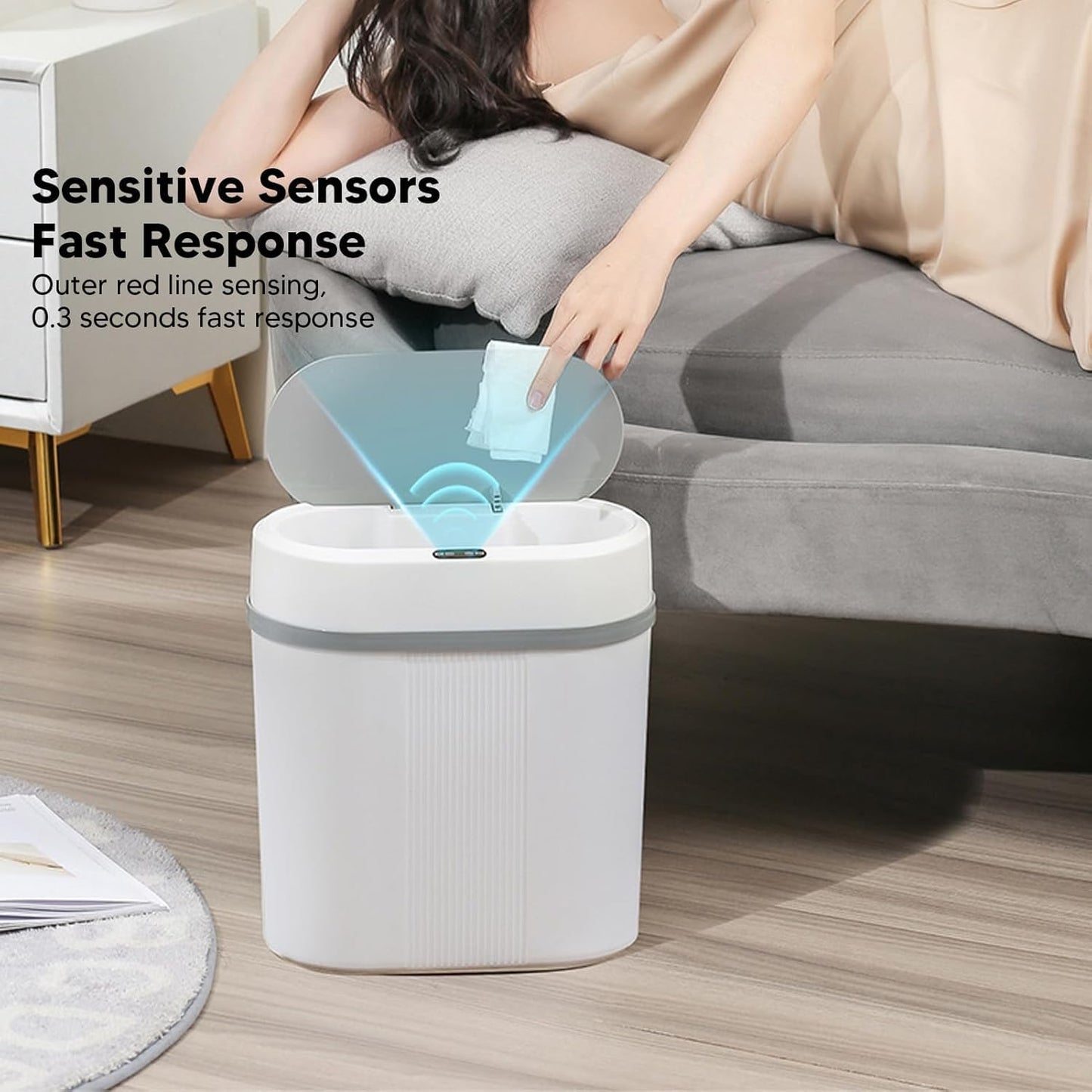 House of Quirk Plastic Smart Automatic Motion Sensor Rectangular Trash Can Oval 12 Litre For Bathroom, Bedroom, Kitchen, Office - White
