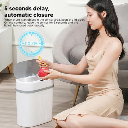 House of Quirk Plastic Smart Automatic Motion Sensor Rectangular Trash Can Oval 12 Litre For Bathroom, Bedroom, Kitchen, Office - White