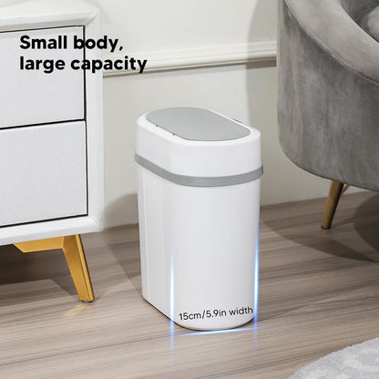 House of Quirk Plastic Smart Automatic Motion Sensor Rectangular Trash Can Oval 12 Litre For Bathroom, Bedroom, Kitchen, Office - White